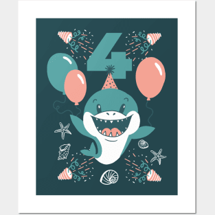 Baby Shark for 4th Birthday Posters and Art